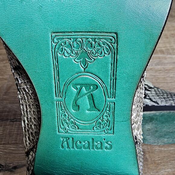 Alcala's Natural Python Pete Snakeskin Ankle Heeled Boots | Womens 9.5 - Picture 8 of 10